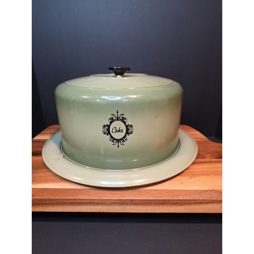 Vtg Cake Platter Carrier Saver West Bend Olive Green Aluminum MCM Retro EUC